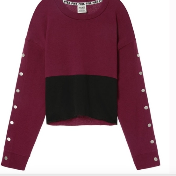 VICTORIA'S SECRET PINK SNAP SLEEVE BOYFRIEND CREW Sz L MAROON & BLACK #231D - Picture 2 of 10
